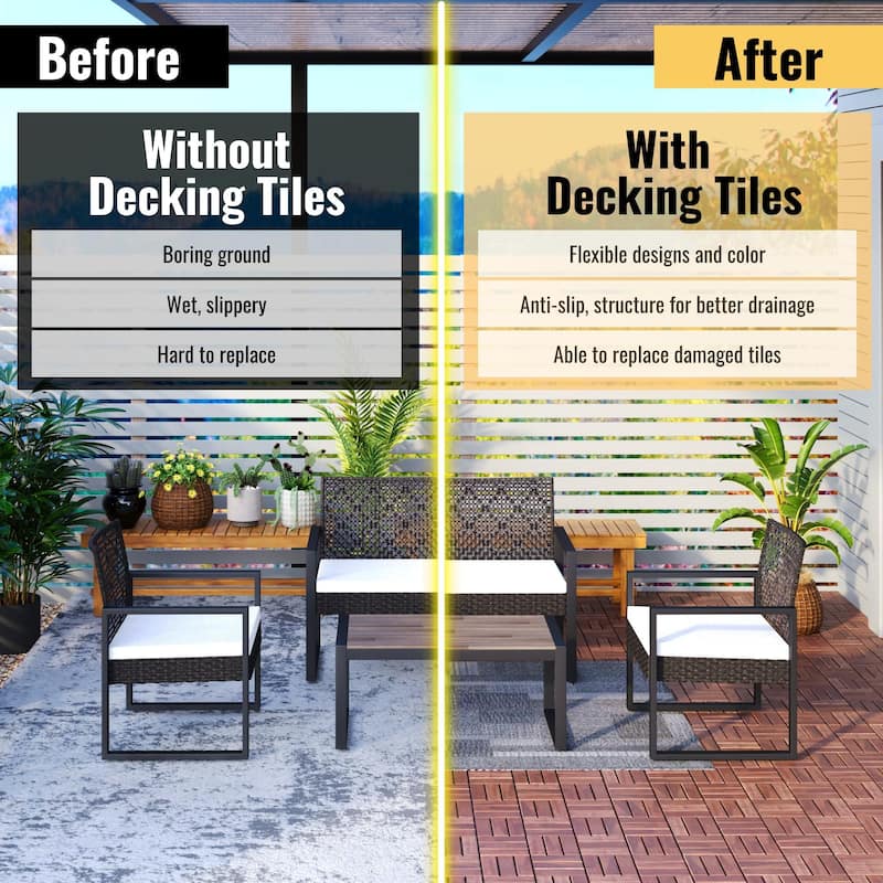 12"x12" Acacia Wood Interlocking Deck Tiles - Checker Pattern, Outdoor
