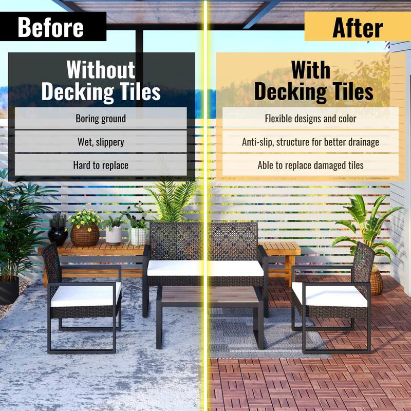 30 PCS Interlocking Deck Tiles Checker Pattern, 12" x 12" Square Acacia Hardwood Outdoor Flooring for Patio,Bancony,Pool Side
