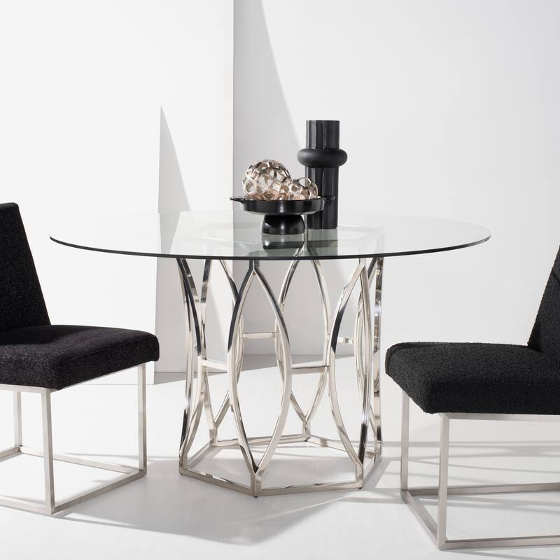 SAFAVIEH Couture Shaw Glass Top Round Dining Table