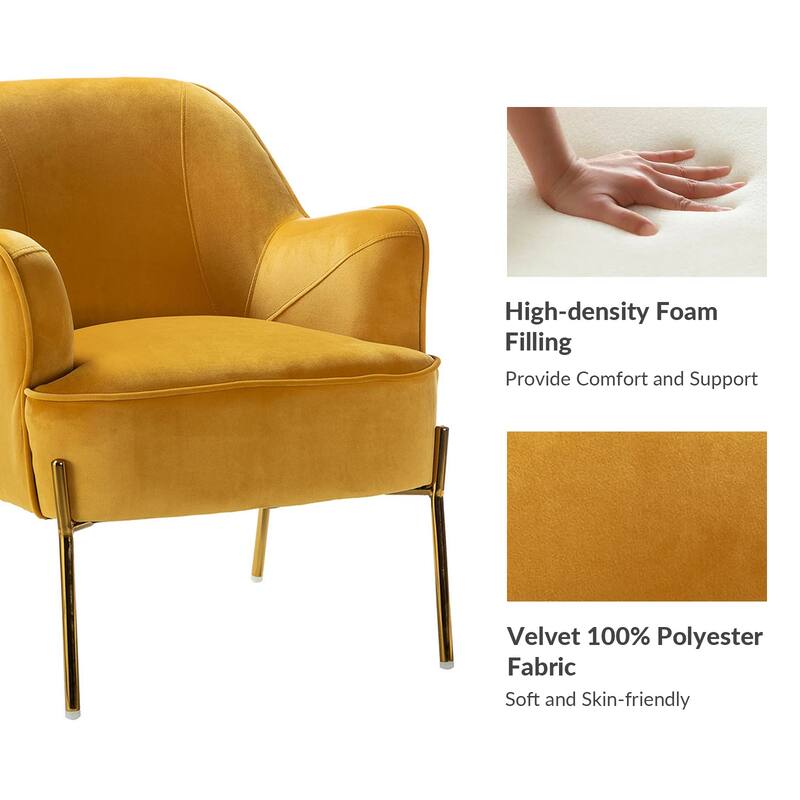 Nora Modern Velvet Accent Chair with Golden Metal Legs Set of 2 by HULALA HOME