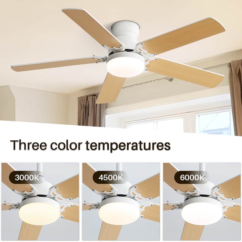42"/52" Ceiling Fan with Remote,Dual Blade Finish,3CCT LED Light,Plywood Blades,Flush Mount and Downrod Mount