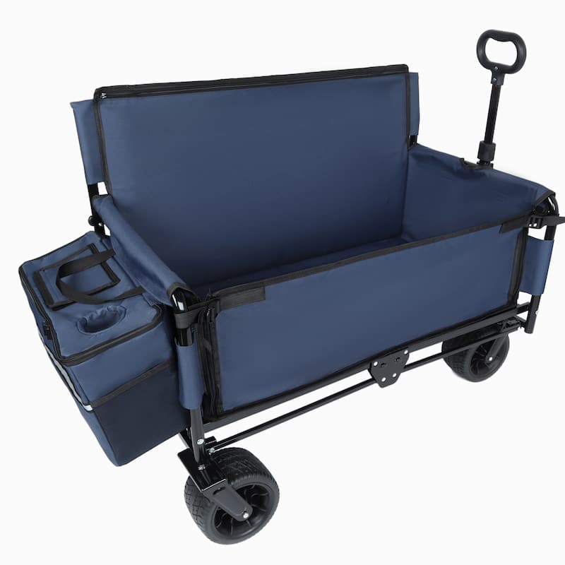 3-in-1 Folding Wagon Cart with Bench Seat & Storage, patent protection- Includes 1 ice pack, 500lbs Heavy-Duty