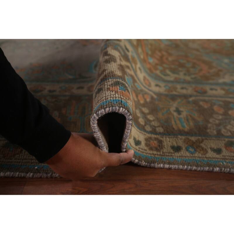 Tabriz Persian Vintage Rug Hand-Knotted Traditional Gray Wool Carpet - 9'5"x 12'4"