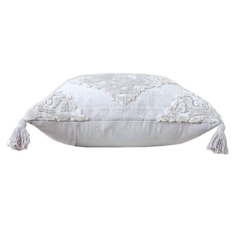 Sevita Silver Gray Traditional Textured Medallion Throw Pillow