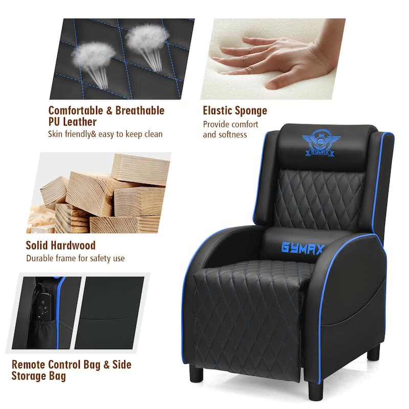 Gymax Massage Gaming Recliner Chair Leather Single Sofa Home Theater - 24.5'' x 35'' x 43''