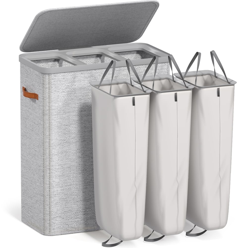 Sorbus 3-Compartment Laundry Basket with Removable Laundry Bag - Durable Organizer for Bathroom. - 25" W x 15.75" D x 29.5" H