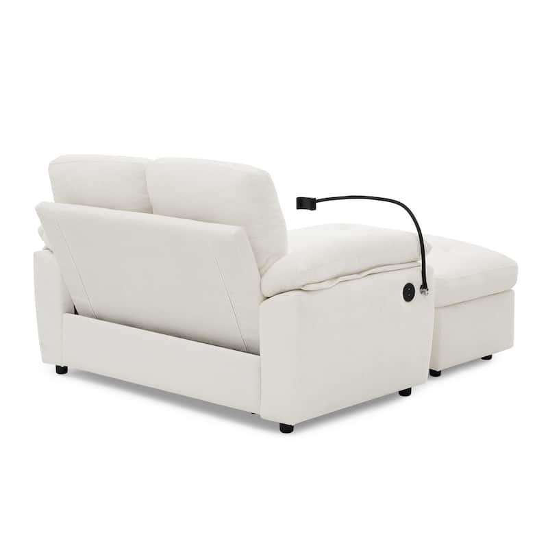 Double Recliner Chair with Adjustable Backrest, Storage Ottoman, USB Port & Phone Stand