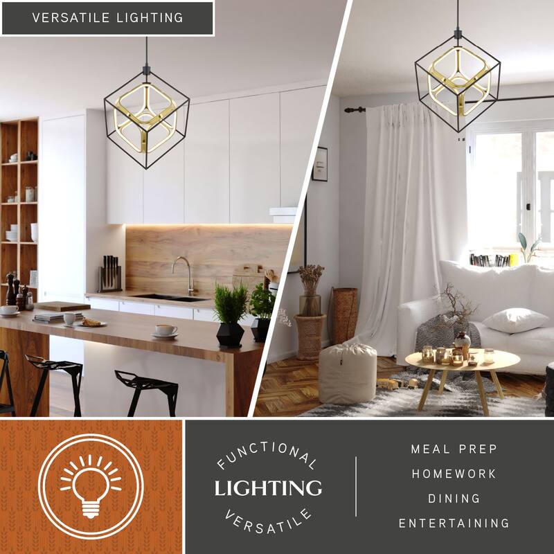Anson 1L Integrated LED Geometric Matte Black and Gold Contemporary Pendant Light - 23.5-in W x 26-in H x 20.25-in D