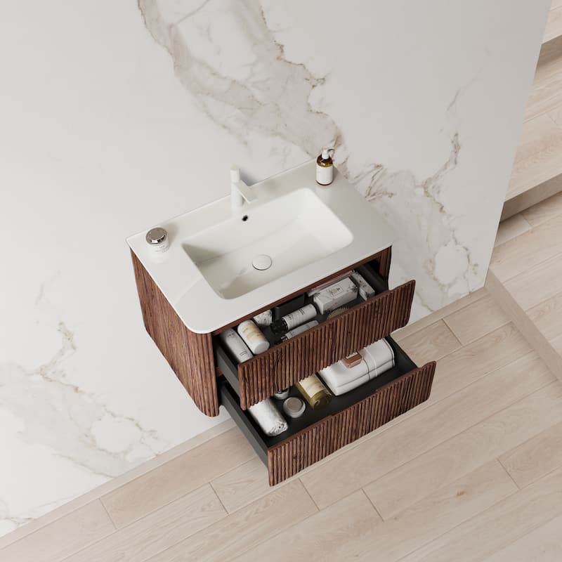 Modland 30 inch / 36 inch Floating Bathroom Vanity With Sink & Soft Close Door, Walnut, Modern - 30 inch