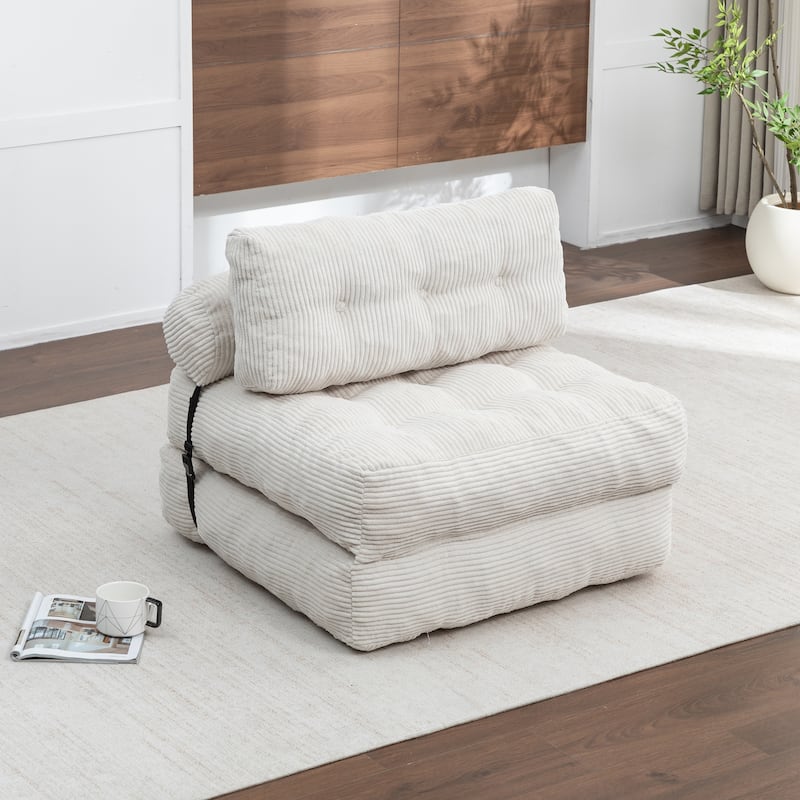 Anmytek Beige Convertible Sleeper Chair Folding Sofa Bed with Pillow Back Support and Memory Foam Mattress