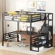 preview thumbnail 17 of 26, Full Size Metal Loft Bed with Desk, Staircase and Small Wardrobe, White