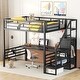 preview thumbnail 1 of 10, Full Size Metal Loft Bed with Desk, Storage Staircase, and Wardrobe, Left/Right Installation Options, Sturdy and Stylish, Black Black