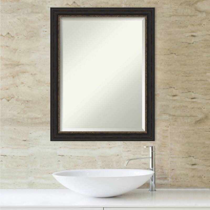 Beveled Bathroom Wall Mirror - Accent Bronze Narrow Frame