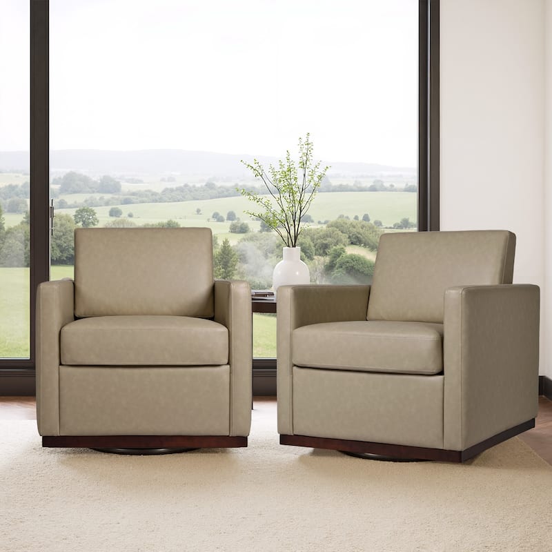 Set of 2 Modern Cozy Swivel Accent Chairs Upholstered Arm Chairs - Leather - Cream
