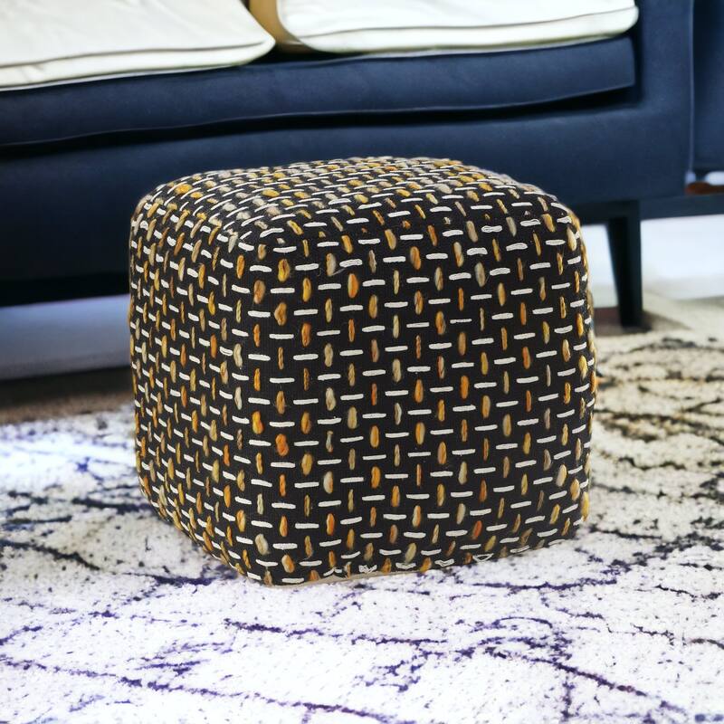 16" Contemporary Pouf Ottoman with Removable Cover and Textured Geometric Upholstery Cube