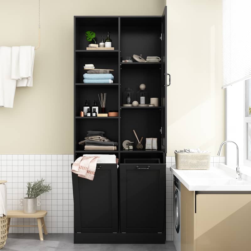 Elegant White Buffet Cabinet with Rotating Drawers Laundry Cabinet