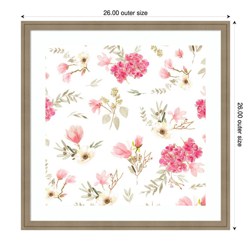 Floral Bouquets Pattern Light Pink by Anis Illustration Wood Framed Wall Art Print - 26 x 26 in