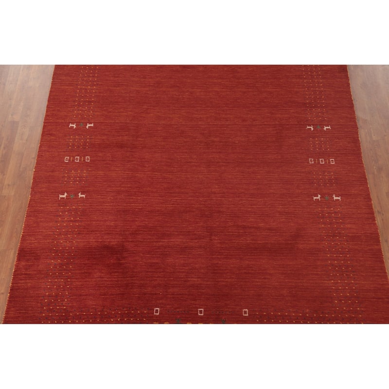 Gabbeh Area Rug Hand-Knotted Stripe Wool Carpet - 6'7"x 9'8"