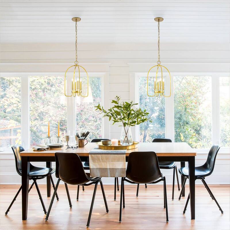 4-Light Modern Industrial Gold Candle Cage Pendant Traditional Lantern Kitchen Island Light - 14.1 in. W x 21.4 in. H
