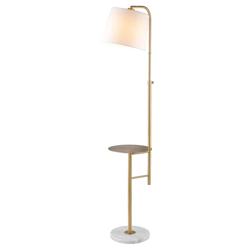 SAFAVIEH Lighting 64-inch Sorsi Brass Gold LED Floor Lamp with Table - 14.5" W x 12" L x 56.5-64.5" H
