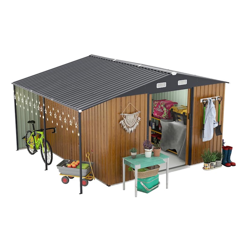 10x12 Ft Outdoor Storage Shed, Extra Large Metal Shed with Lockable Doors, Windows, Outside Steel Tiny House Ideal