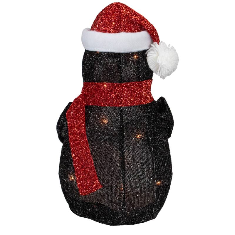 19.5" White Red Lighted Penguin Santa Hat Outdoor Christmas Decoration