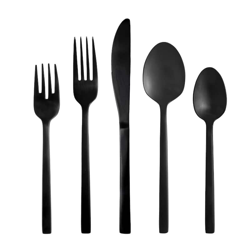 Fortessa Arezzo 18/10 Stainless Steel, 5PC Flatware Set (Service for 1), Silver - 5 Piece Set - Brushed Silver - Service for 1