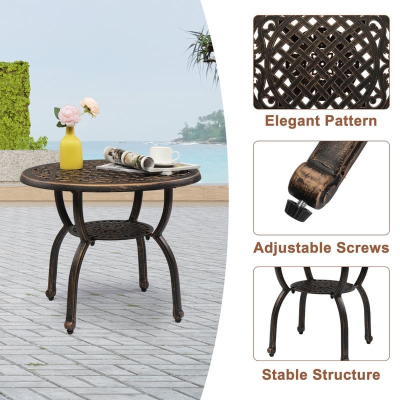 Cast Aluminum Outdoor Side Table Anti-Rust Outdoor Round End Table