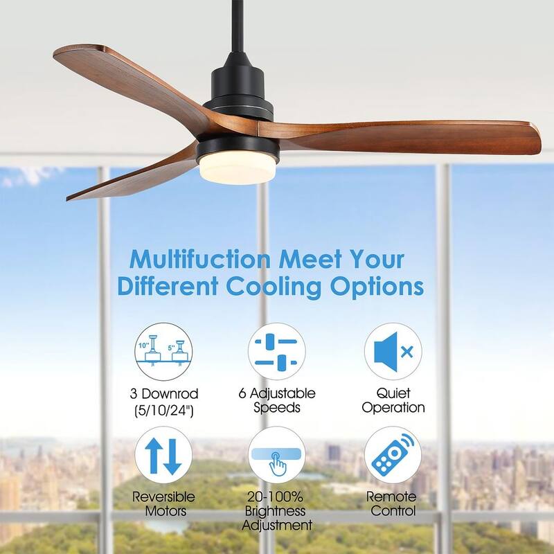 52 "W Farmhouse 6-Speed Adjustable Solid Wood Ceiling Fan Light with Remote Control