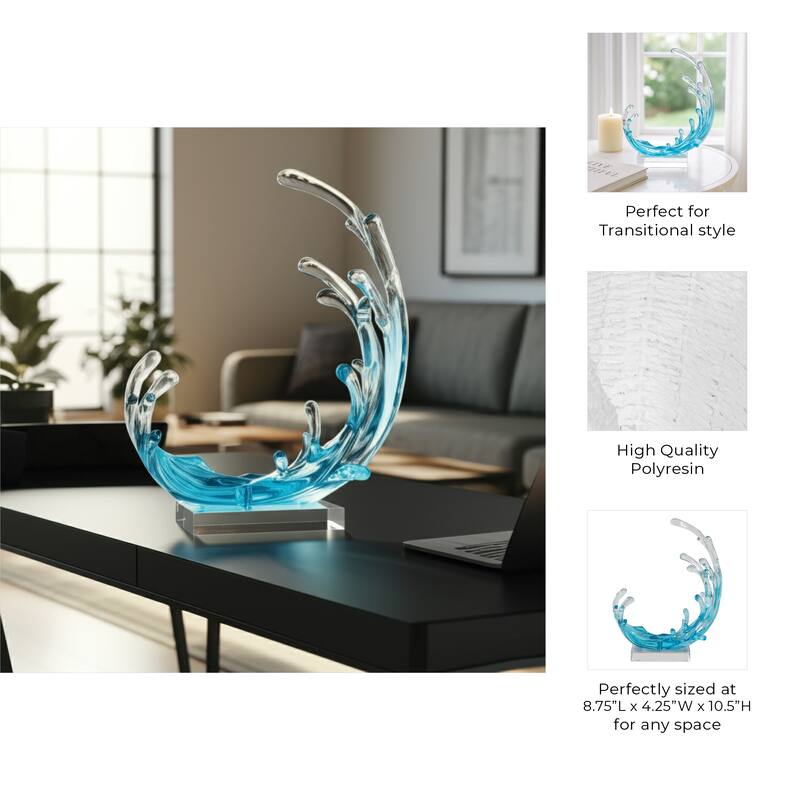 Resin Sculpture Wave Abstract Modern Decorative Object - 11" Blue - 8.75" x 4.25" x 10.5"