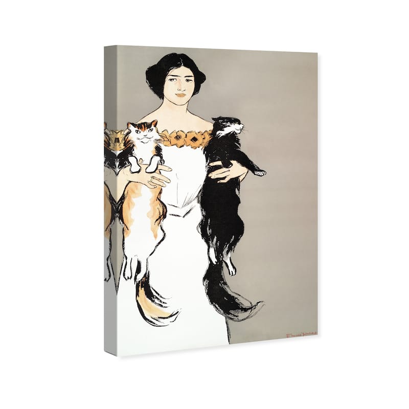 Wynwood Studio Canvas Animals Woman holding cats - Edward Penfield Gray and Modern & Contemporary Wall Art Canvas Print