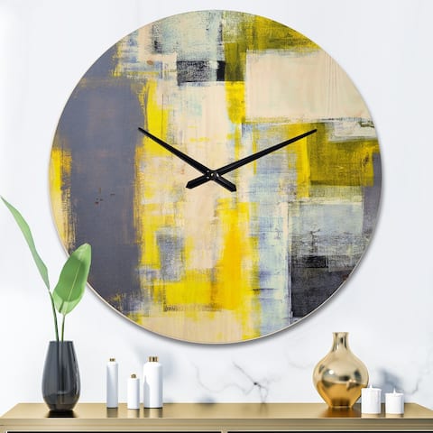 Designart 'Grey and Yellow Blur Abstract' Modern Wood Wall Clock