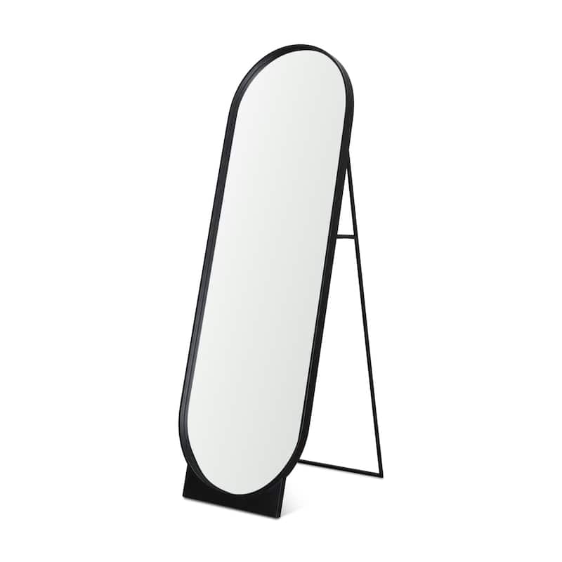 HomeRoots 67" Black Metal Oval Freestanding Tilting Geometric Framed Standing Mirror - 26.50 in. x 67.25 in. x 22.50 in.