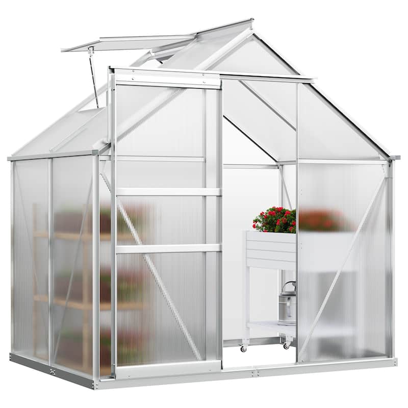 Moasis 6'W X 4/6/8/10/12/16'D Dual-wall PC Walk-in Hobby Greenhouse with Aluminum Frame
