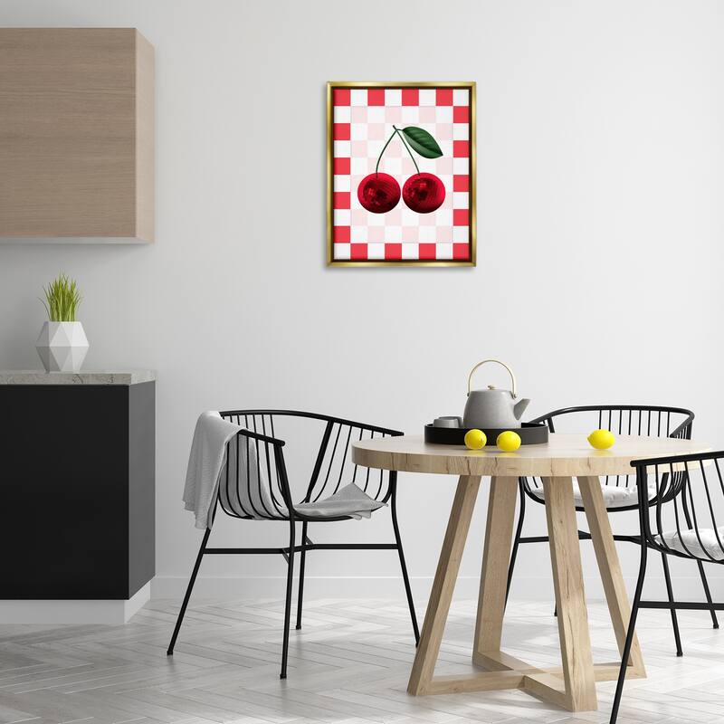 Stupell Disco Cherries on Checkered Framed Floater Canvas Wall Art Design By Marcus Prime