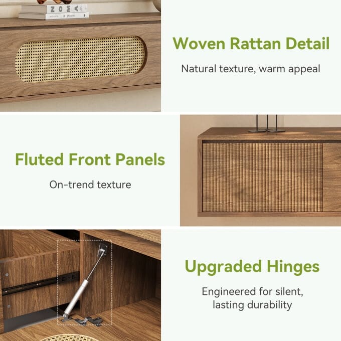 70.86'' Wooden Floating TV Stand, Wall-Mounted Entertainment Center