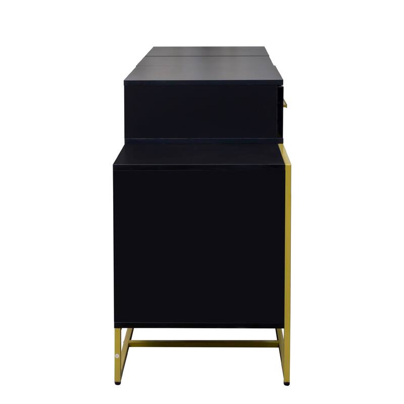 Vanity Desk with Flip Top Mirror, Large Wooden Dresser Table, Makeup Vanity Set with 4 Storage Drawers and Cushioned Stool