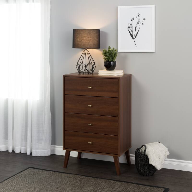 Prepac Milo Mid-Century Modern 4 Drawer Chest of Drawers, Contemporary Bedroom Furniture, Small Dresser for Bedroom