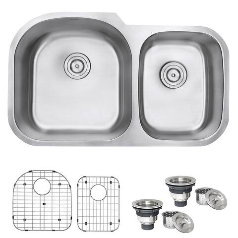 Ruvati 34-inch Undermount 60/40 Double Bowl 16 Gauge Stainless Steel Kitchen Sink - RVM4600 - 33-5/8 x 20-1/2