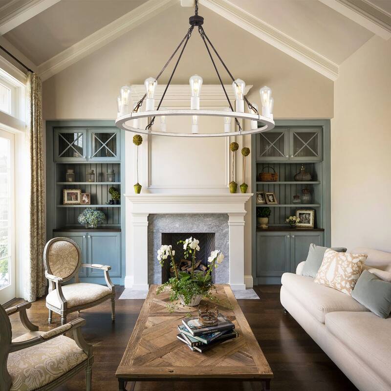 12-Light Circel Candlestick Wagon Wheel Chandelier Hanging Linear Chandelier Lighting for Kitchen Island