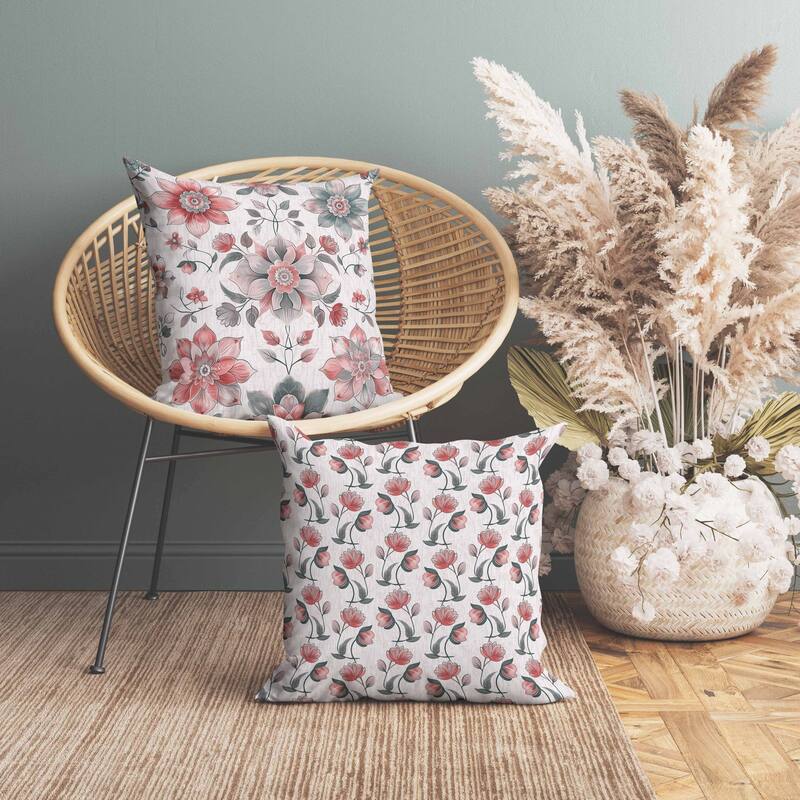 Retro Floral Indoor/Outdoor Reversible Throw Pillow Green and Red