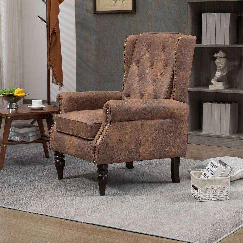 Transitional Wingback Accent Chair Armchair with Sturdy Wood Legs