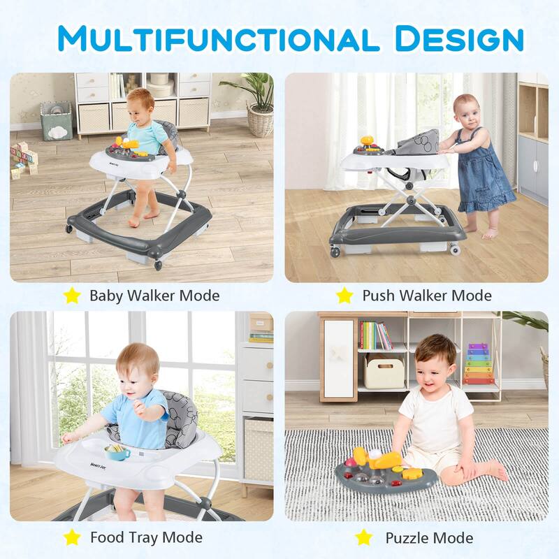 Honeyjoy Foldable Baby Walker with 3 Adjustable Heights Comfy Padded - See Details