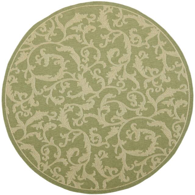SAFAVIEH Courtyard Darline Indoor/ Outdoor Waterproof Patio Backyard Rug - 6'7" x 6'7" Round - Olive/Natural