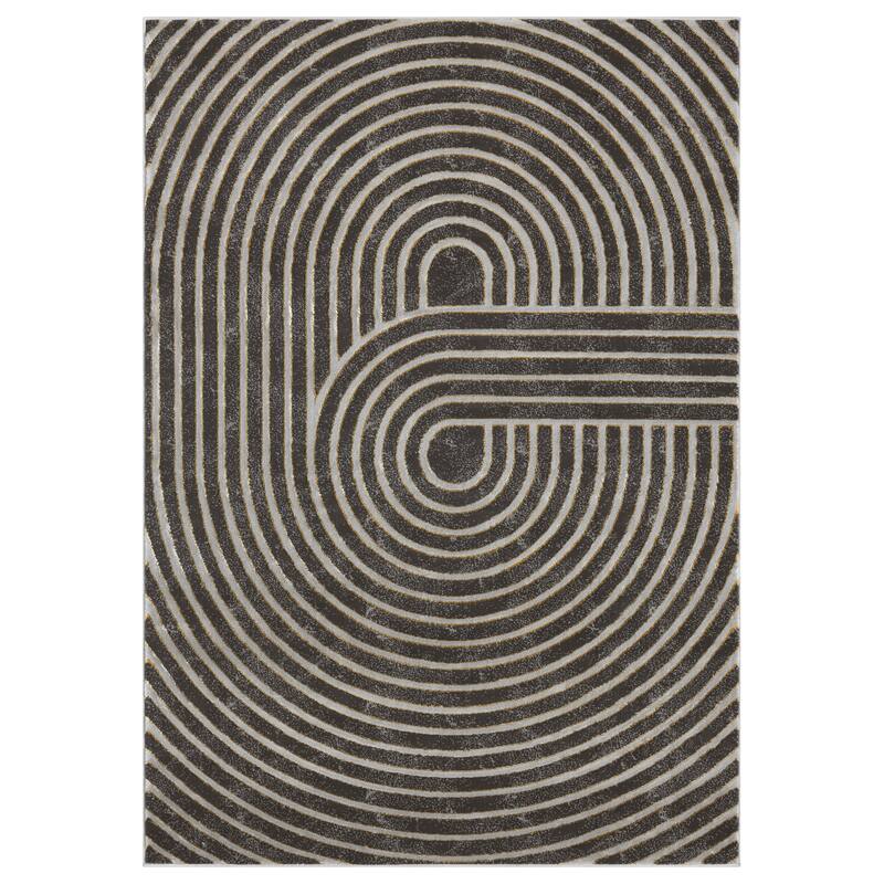 Mila Collection Geometric Grey Contemporary Area Rug - Grey/Gold - 8' x 10'