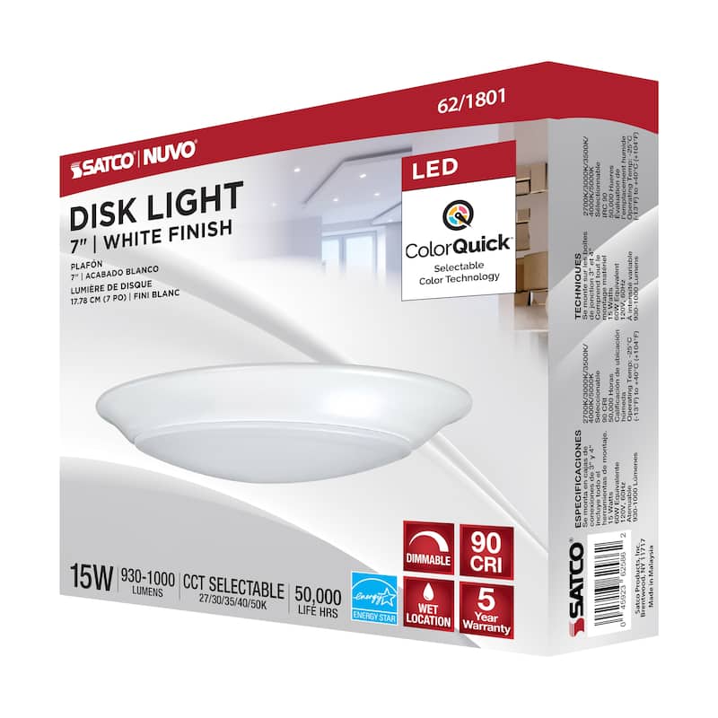7 in. LED Disk Light 5-CCT Selectable 27K/3K/35K/4K/5K White Finish