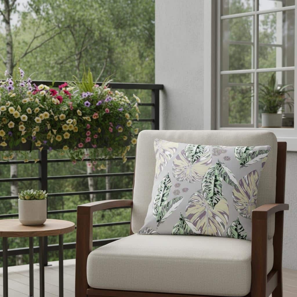 HomeRoots Set of Two 16" X 16" Gray and Purple Blown Seam Botanical Indoor Outdoor Throw Pillow - 16.00' X '16.00' X '5.00