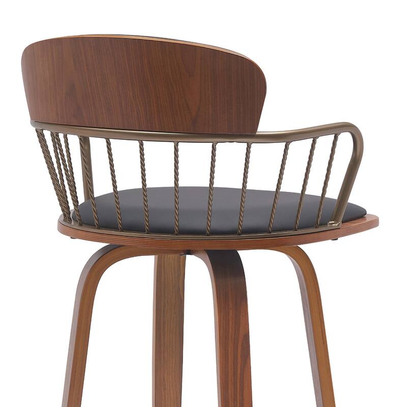 Faux Leather Counter Height Bar Chair with Arms, Swivel and Footrest