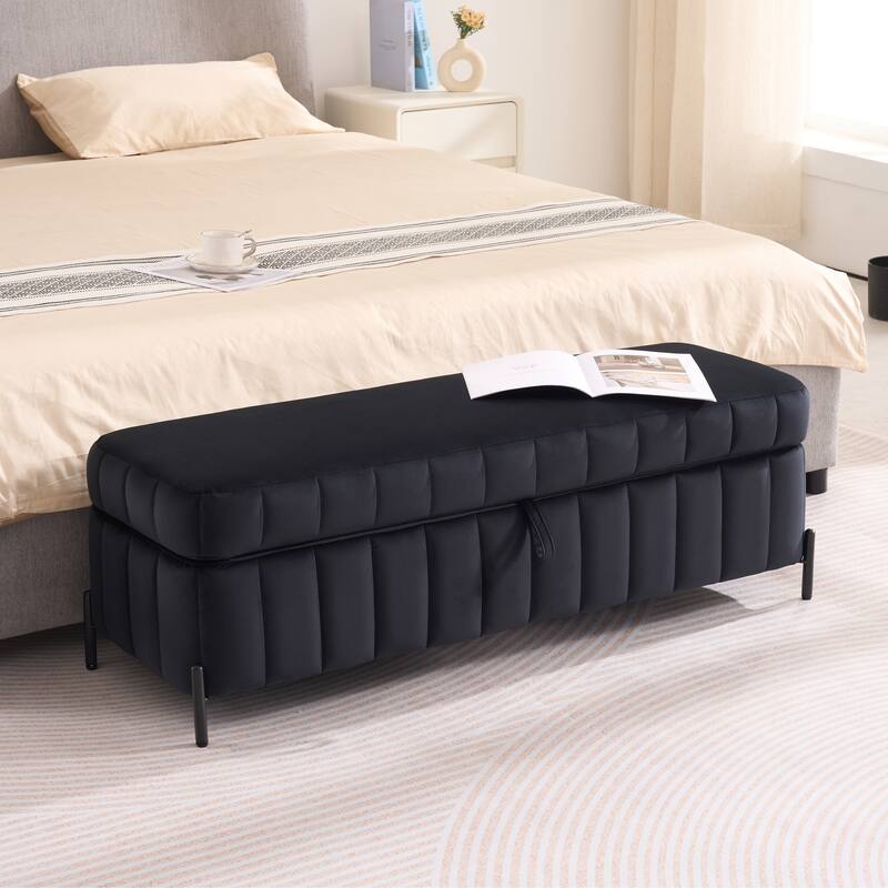 49.2"W Modern Storage Bench,Bedroom Ottoman Bench with Metal Legs - Black