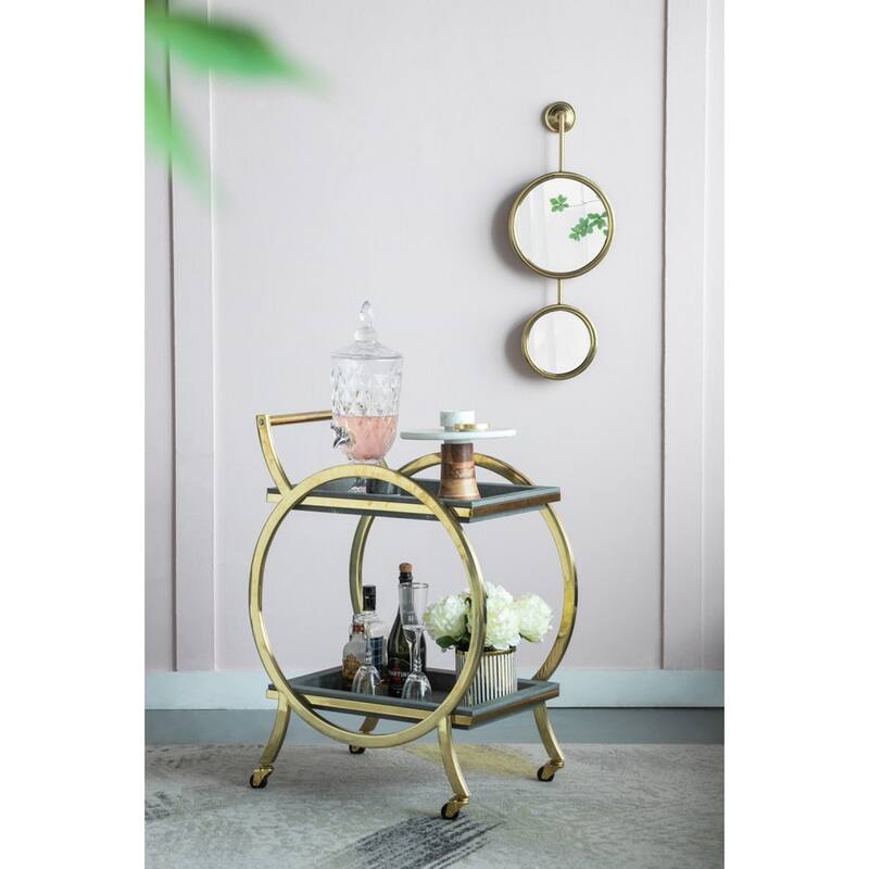 Margo Bar Cart with Rolling Wheels - 34" - Gold and Gray
